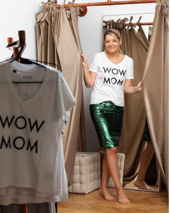 Tricou WoW MoM® V-neck alb Mama Boutique - 1